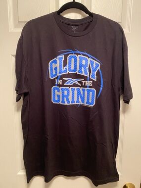 Reebok Black Tee with Bold Blue 'Glory in the Grind' Graphic…size L